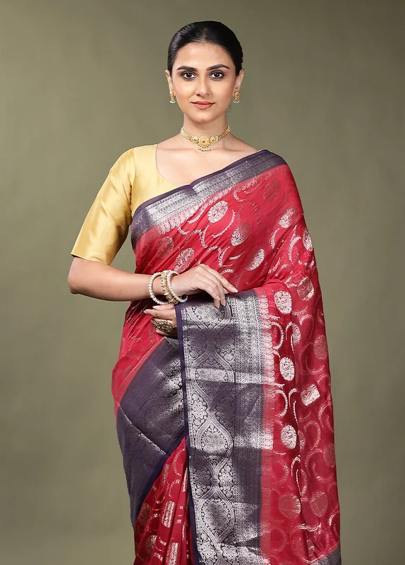 Pink Dupion Silk Saree With Blouse Piece Onesize