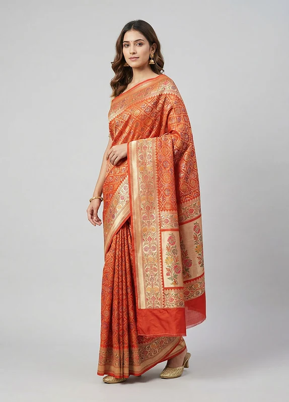 Red Handloom Uppada Pure Silk Saree With Blouse Piece One Size