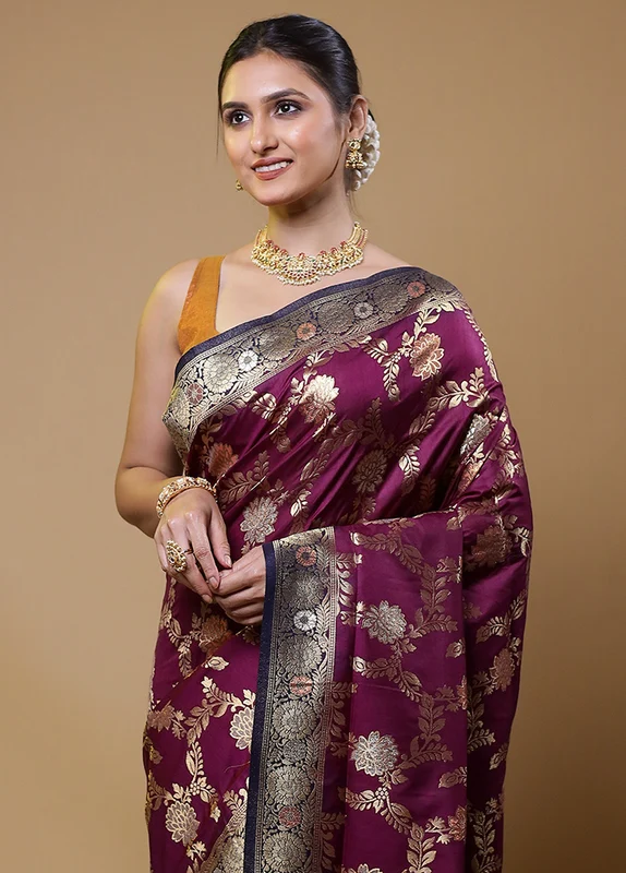 Purple Dupion Silk Saree With Blouse Piece Onesize