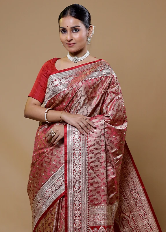 Maroon Handloom Tanchoi Pure Silk Saree With Blouse Piece Onesize