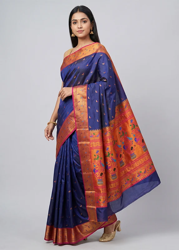 Purple Kanjivaram Silk Saree With Blouse Piece One Size