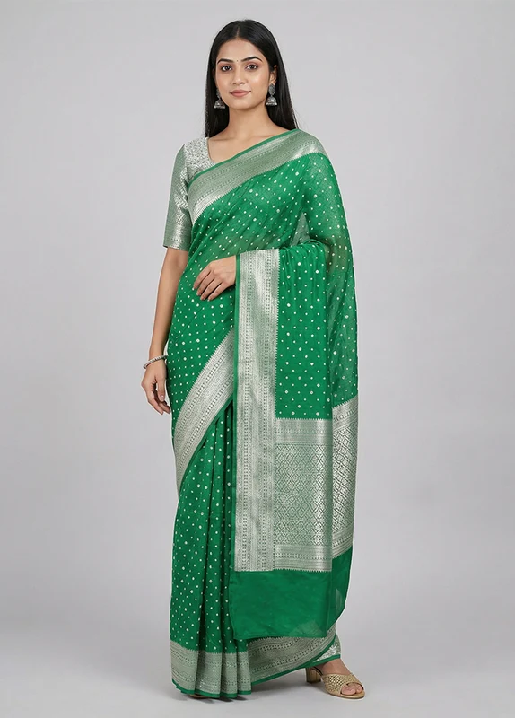 Green Uppada Silk Saree With Blouse Piece One Size