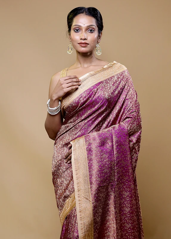 Pink Handloom Jamewar Pure Silk Saree With Blouse Piece Onesize