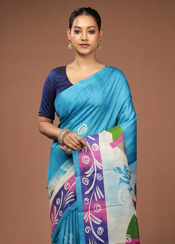Cream Printed Pure Silk Saree Without Blouse Piece One Size