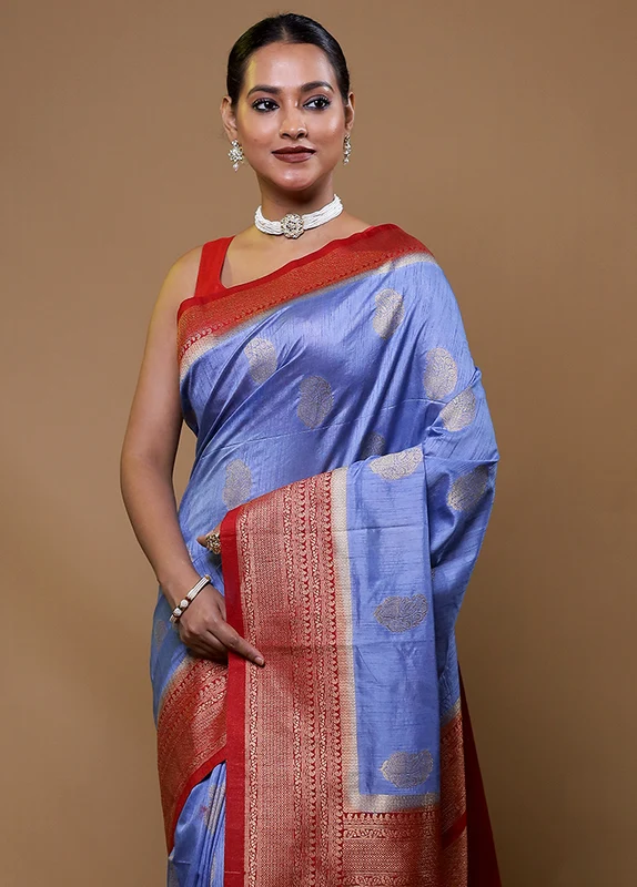 Purple Dupion Silk Saree With Blouse Piece Onesize