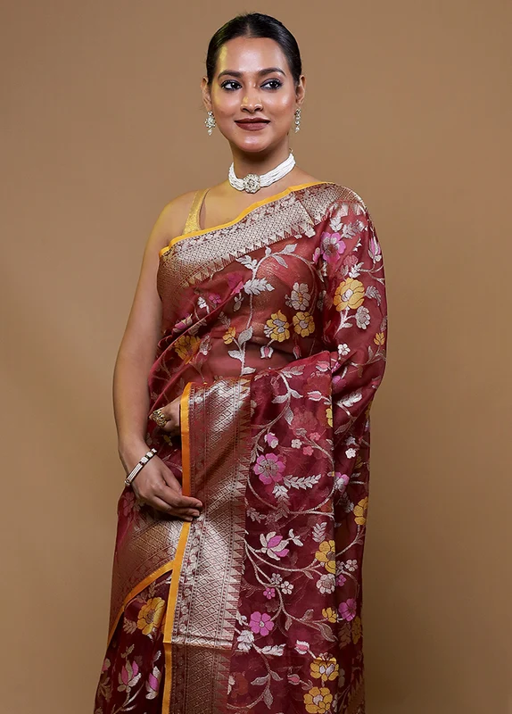 Pink Tissue Silk Saree With Blouse Piece Onesize