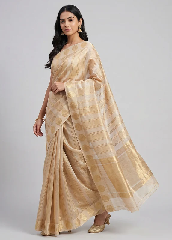 Multicolor Handloom Pure Organza Saree With Blouse Piece One Size