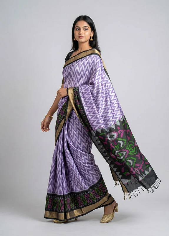 Purple Handloom Kanchipuram Pure Silk Saree With Blouse Piece One Size