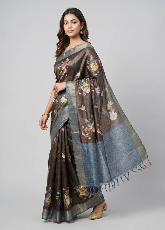 Maroon Dupion Silk Saree With Blouse Piece One Size