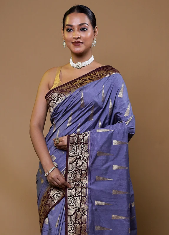 Purple Dupion Silk Saree With Blouse Piece Onesize