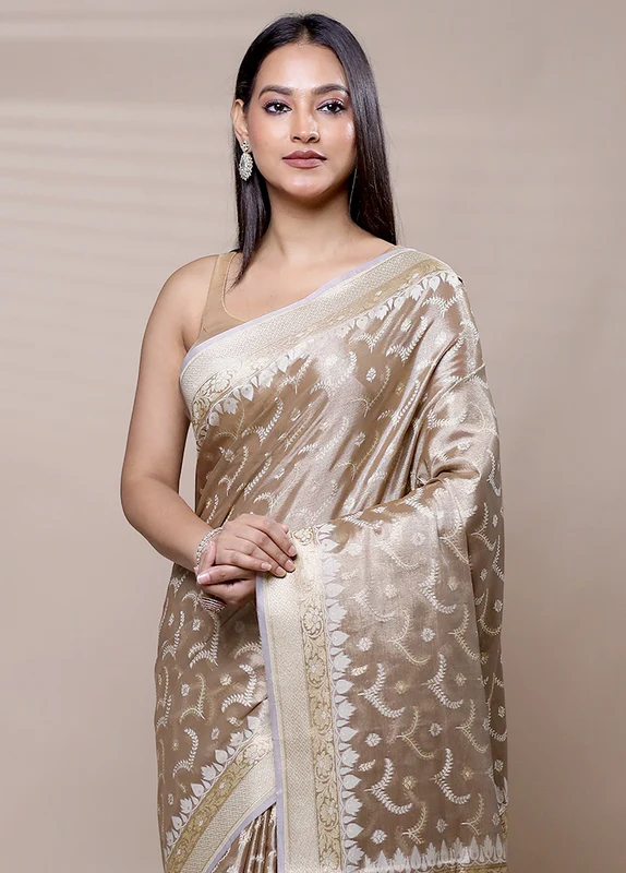 Cream Tissue Silk Saree With Blouse Piece Onesize