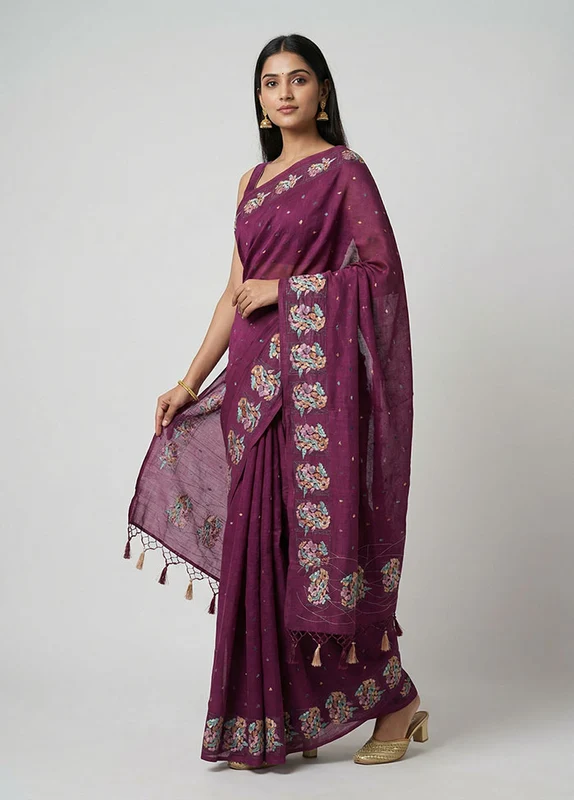 Pink Tussar Silk Saree With Blouse Piece One Size