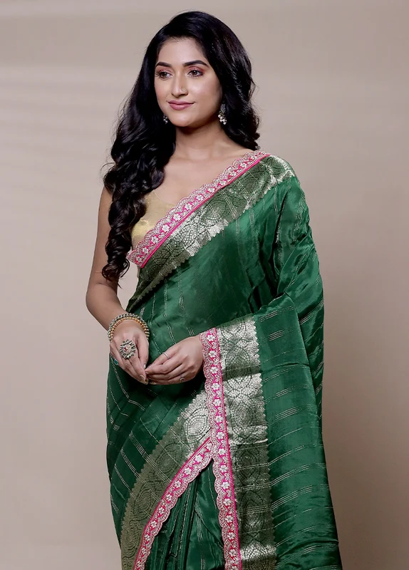 Green Chiffon Silk Saree With Blouse Piece Onesize