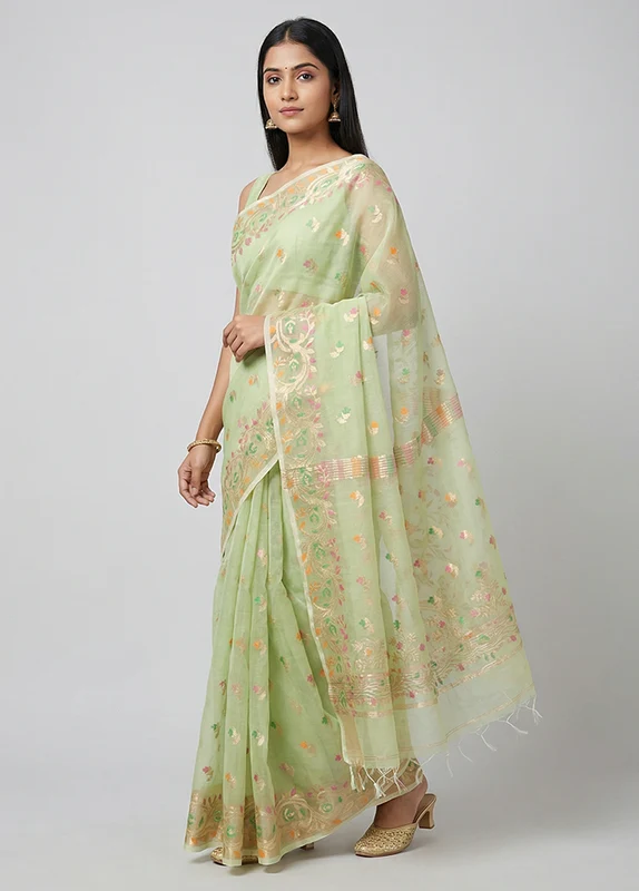 Multicolor Organza Saree With Blouse Piece One Size