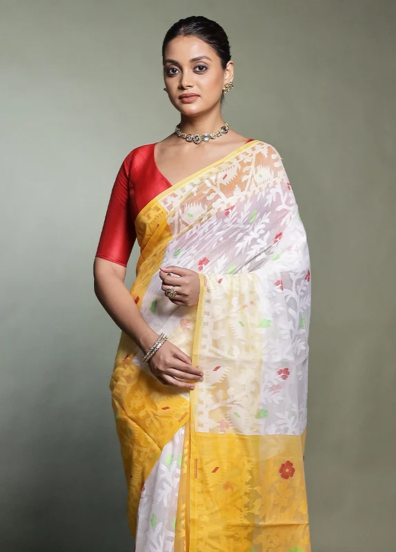 Yellow Cotton Saree With Blouse Piece Onesize
