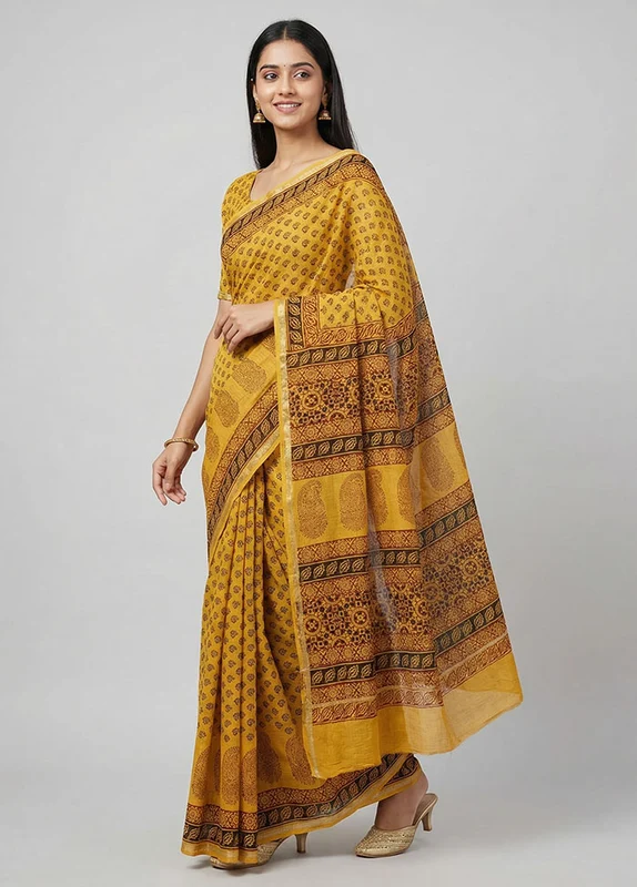Black Chanderi Silk Saree With Blouse Piece One Size