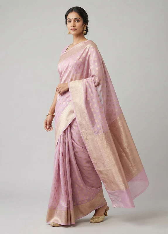 Purple Organza Saree With Blouse Piece One Size