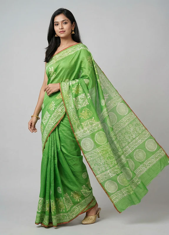 Multicolor Printed Pure Silk Saree Without Blouse Piece One Size