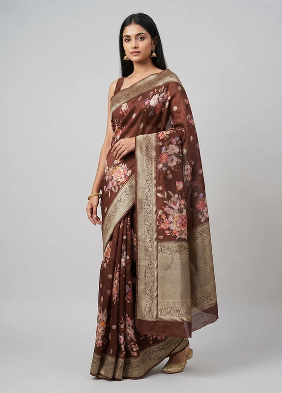 Grey Organza Saree With Blouse Piece One Size