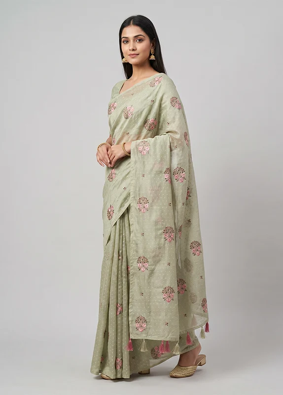 Blue Chiffon Silk Saree With Blouse Piece One Size