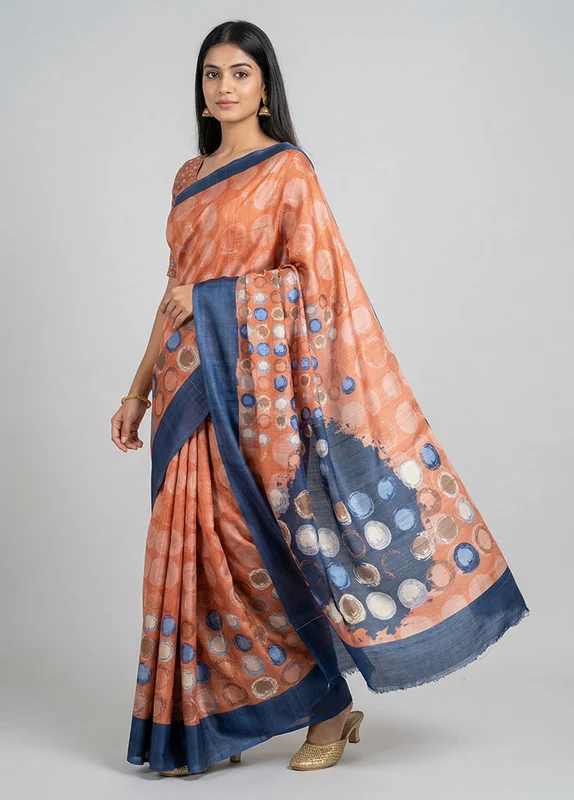 Pink Printed Silk Saree Without Blouse Piece One Size