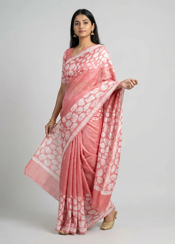 Pink Printed Pure Silk Saree Without Blouse Piece One Size