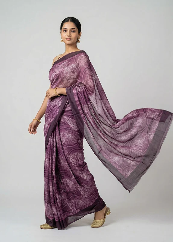 Maroon Printed Silk Saree Without Blouse Piece One Size