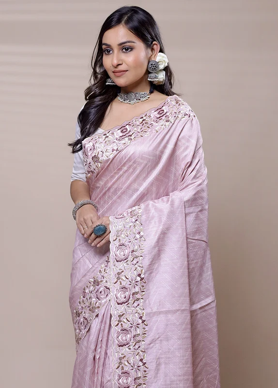 Pink Tussar Silk Saree With Blouse Piece Onesize
