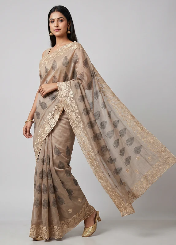 Pink Tussar Silk Saree With Blouse Piece One Size