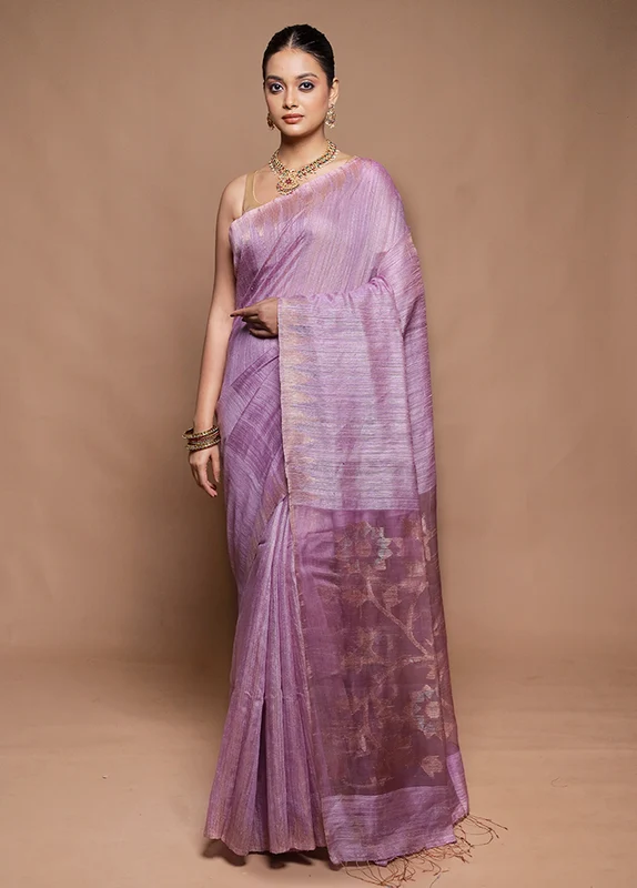 Purple Handloom Matka Pure Silk Saree With Blouse Piece Onesize