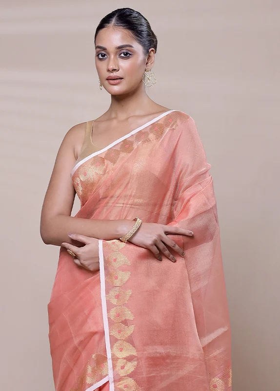 Pink Handloom Matka Pure Silk Saree With Blouse Piece Onesize