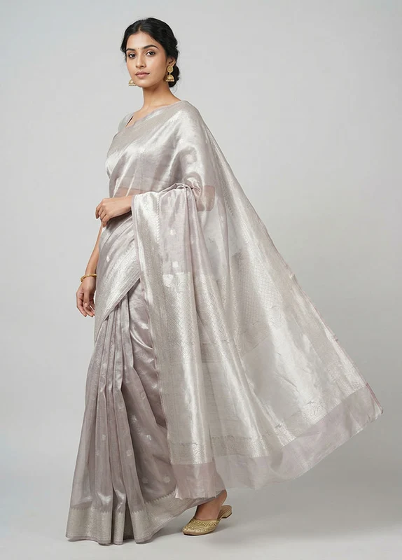 Purple Tissue Silk Saree With Blouse Piece One Size