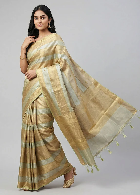 Multicolor Tissue Silk Saree With Blouse Piece One Size