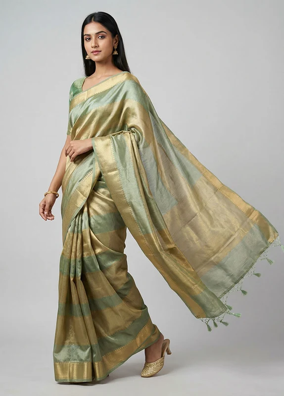 Multicolor Tissue Silk Saree With Blouse Piece One Size