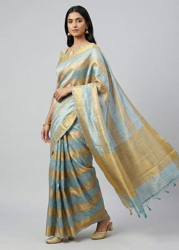 Multicolor Tissue Silk Saree With Blouse Piece One Size
