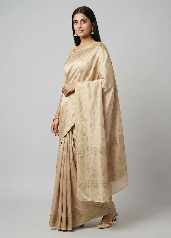White Dupion Silk Saree With Blouse Piece One Size