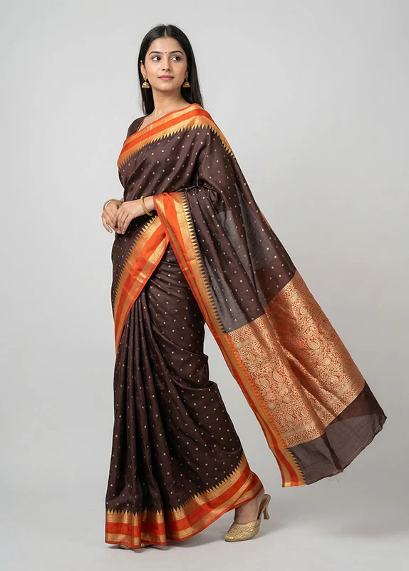 Maroon Kanjivaram Silk Saree With Blouse Piece One Size