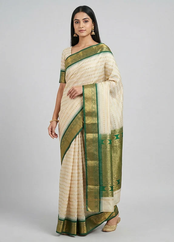 Grey Kanjivaram Silk Saree With Blouse Piece One Size