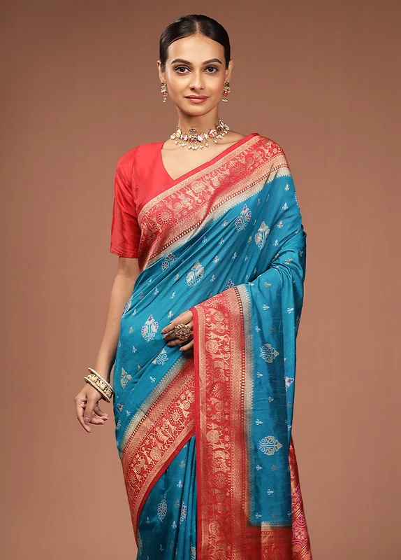 Green Dupion Silk Saree With Blouse Piece One Size