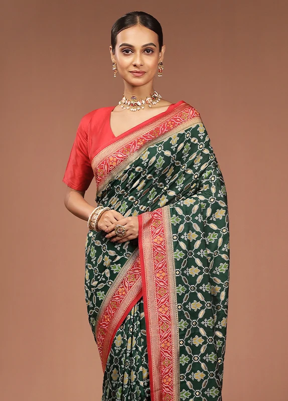 Green Dupion Silk Saree With Blouse Piece One Size