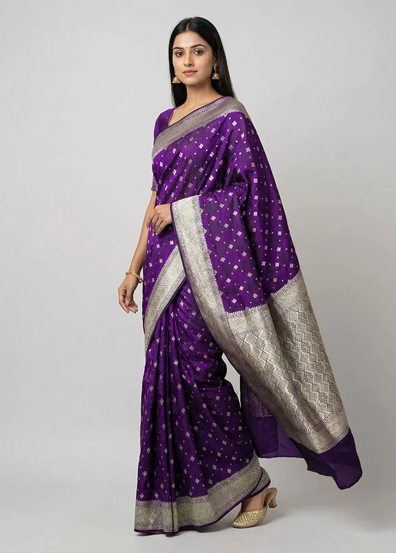Purple Handloom Tanchoi Pure Silk Saree With Blouse Piece One Size