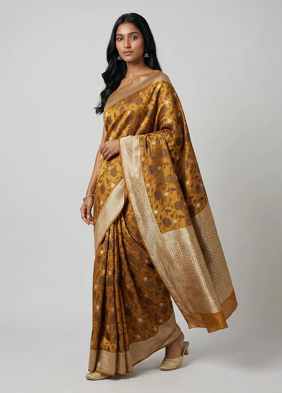 Yellow Handloom Tanchoi Pure Silk Saree With Blouse Piece One Size