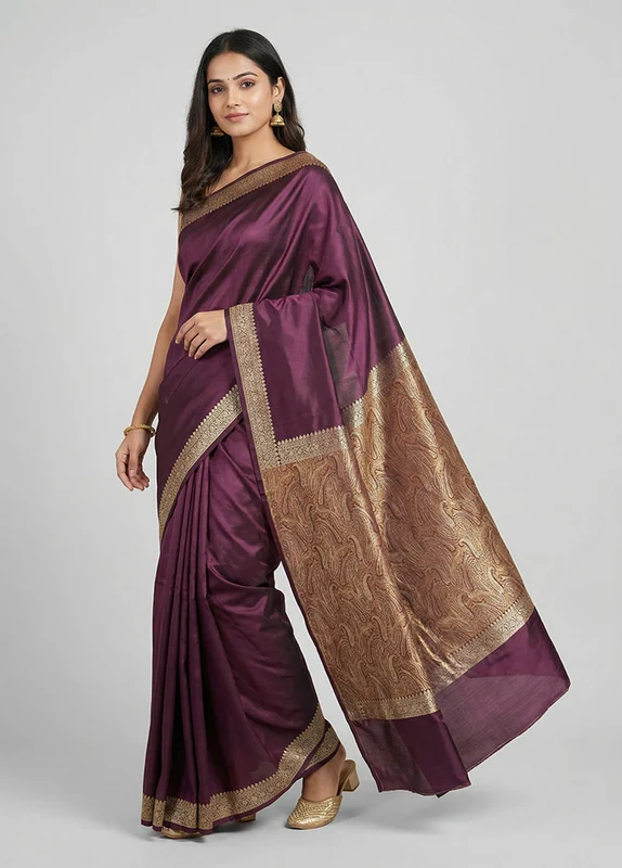 Maroon Handloom Banarasi Pure Silk Saree With Blouse Piece One Size
