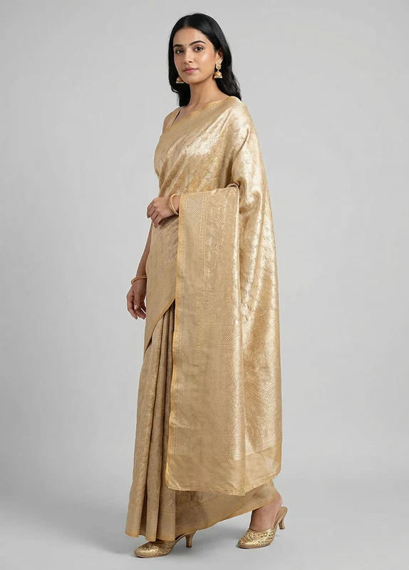 Blue Tissue Silk Saree With Blouse Piece One Size