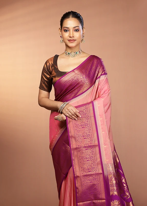Multicolor Kanjivaram Silk Saree With Blouse Piece One Size