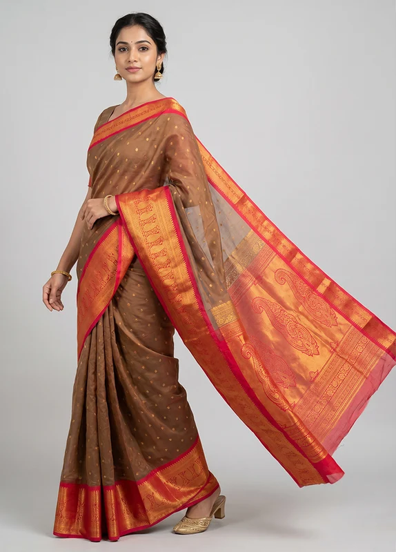 Multicolor Kanjivaram Silk Saree With Blouse Piece One Size