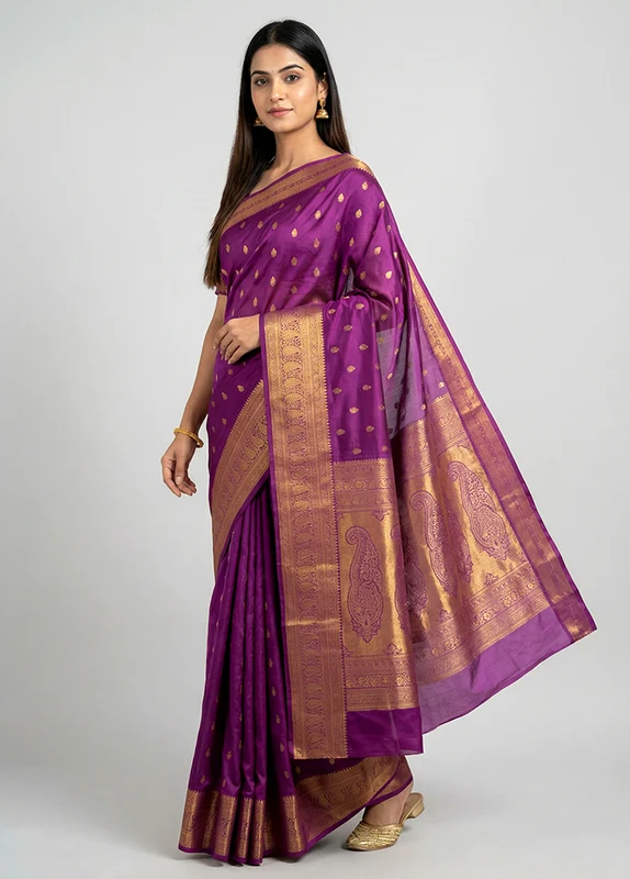 Multicolor Kanjivaram Silk Saree With Blouse Piece One Size