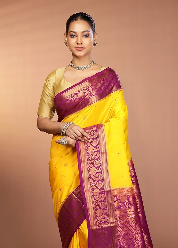 Multicolor Kanjivaram Silk Saree With Blouse Piece One Size