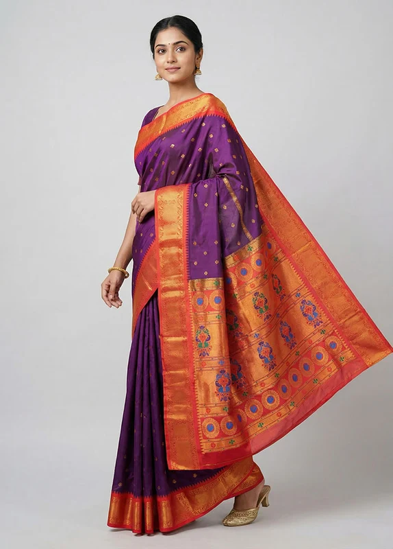 Multicolor Kanjivaram Silk Saree With Blouse Piece One Size