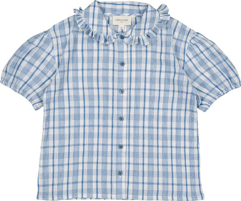 LOUIS LOUISE BLUE CHECKED RUFFLE TRIM BLOUSE [FINAL SALE] 6